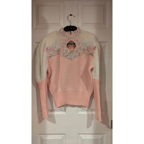 Maurada Vintage Designer Beaded Sequin Embellished Mock Neck Sweater M - Picture 3 of 11